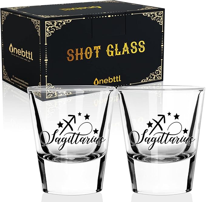 Onebttl Zodiac Sign Shot Glass Set of 2, Unique Birthday Gifts for Women, Men, Friend, Coworker, Wife, Husband- (1.5oz/45ml)- Sagittarius - Sagittarius Home Decor for men
