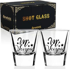 Onebttl Zodiac Sign Shot Glass Set of 2, Unique Birthday Gifts for Women, Men, Friend, Coworker, Wife, Husband- (1.5oz/45ml)- Scorpio - Scorpio Products for men
