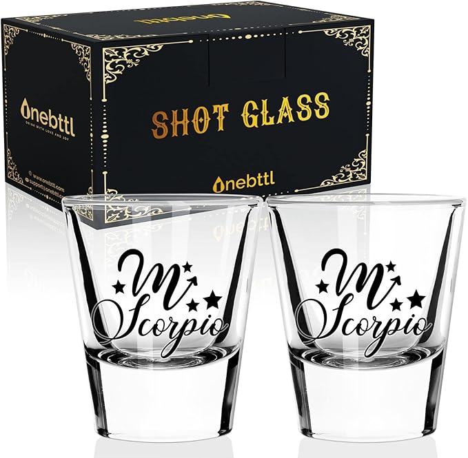 Onebttl Zodiac Sign Shot Glass Set of 2, Unique Birthday Gifts for Women, Men, Friend, Coworker, Wife, Husband- (1.5oz/45ml)- Scorpio - Scorpio Products for men