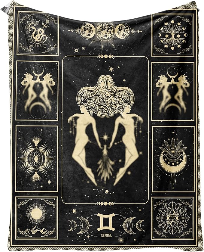 Gemini Gifts Constellation Blanket Astrology Decor Blanket Lightweight Microfiber Gemini Zodiac Sun and Moon Decor Birthday Graduation Meaningful Gifts Gemini Gifts for Women Men 40"X50" - Gemini Blanket for men
