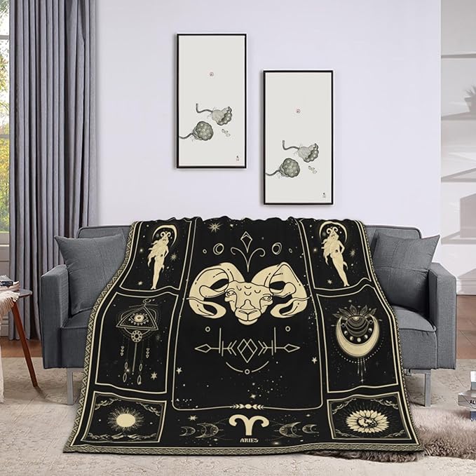 Aries Constellation Blanket Astrology Sign Throw Blanket, Lightweight Microfiber Blanket Birthday Graduation to Mom Gifts for Women Men 60"X80" - Aries Blanket for men