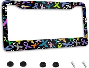 Multicolor Cancer Awareness Ribbons License Plate Frame Stainless Steel Car Accessories Personalized License Plate Fits Standard U.S. Vehicles Size: 12.2 x 6 Inches for Men Women - Cancer Car Accessories for men