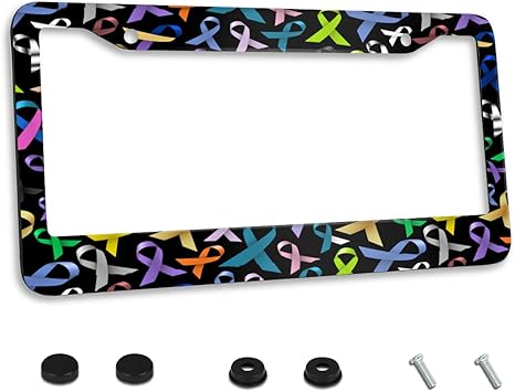 Multicolor Cancer Awareness Ribbons License Plate Frame Stainless Steel Car Accessories Personalized License Plate Fits Standard U.S. Vehicles Size: 12.2 x 6 Inches for Men Women - Cancer Car Accessories for men