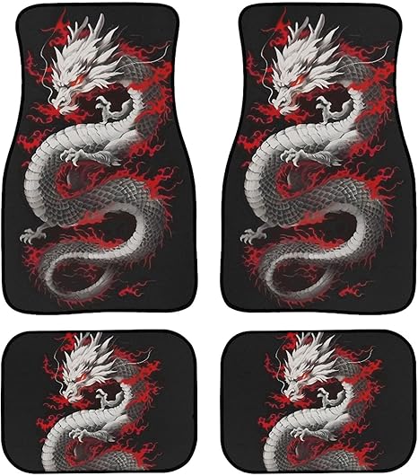 Biyejit Asian Dragon Print Car Floor Mats Front & Rear Full Set with Non Slip Rubber Backing, All Weather Protection Set of 4 - Virgo Car Floor Mat for men