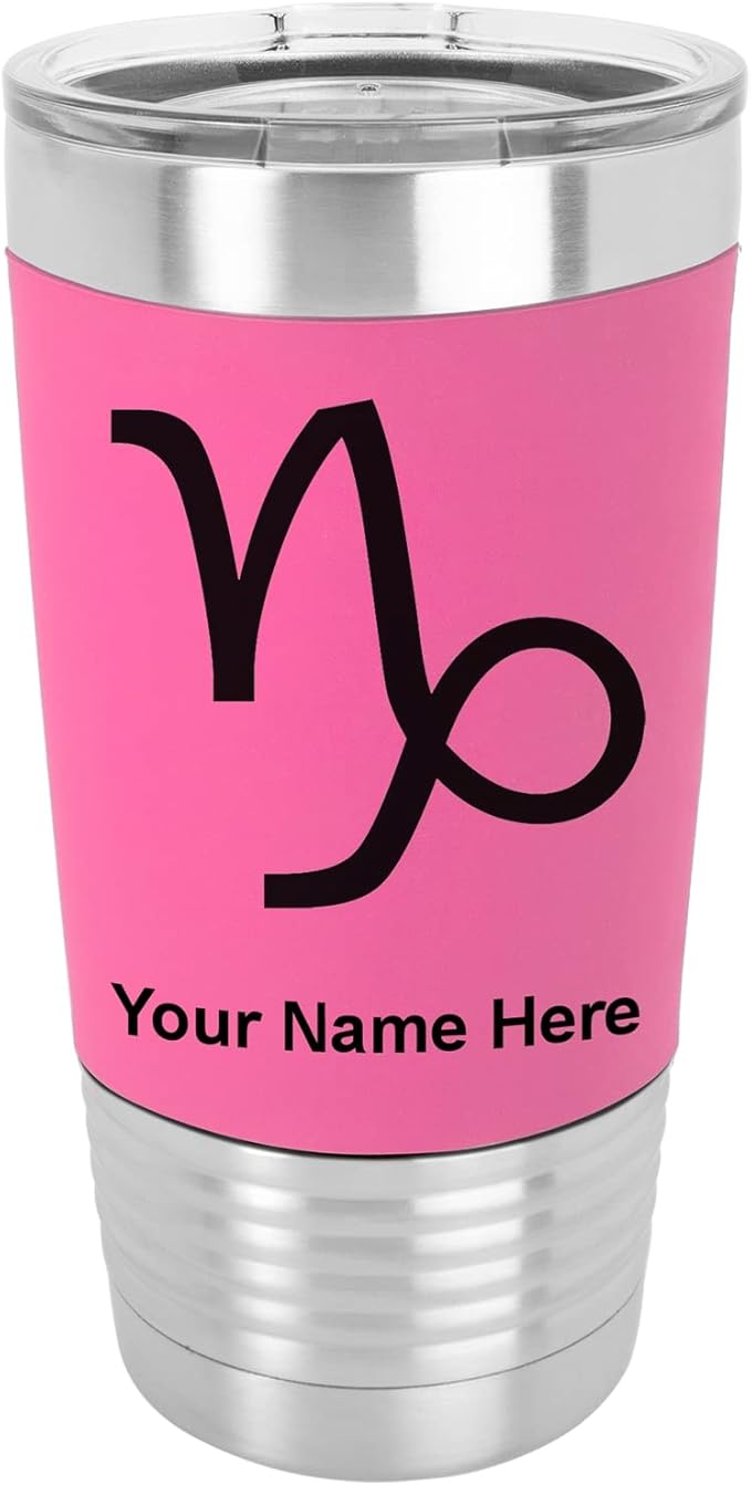 LaserGram 20oz Vacuum Insulated Tumbler Mug, Zodiac Sign Aries, Personalized Engraving Included (Silicone Grip, Pink) - Aries Mug for men