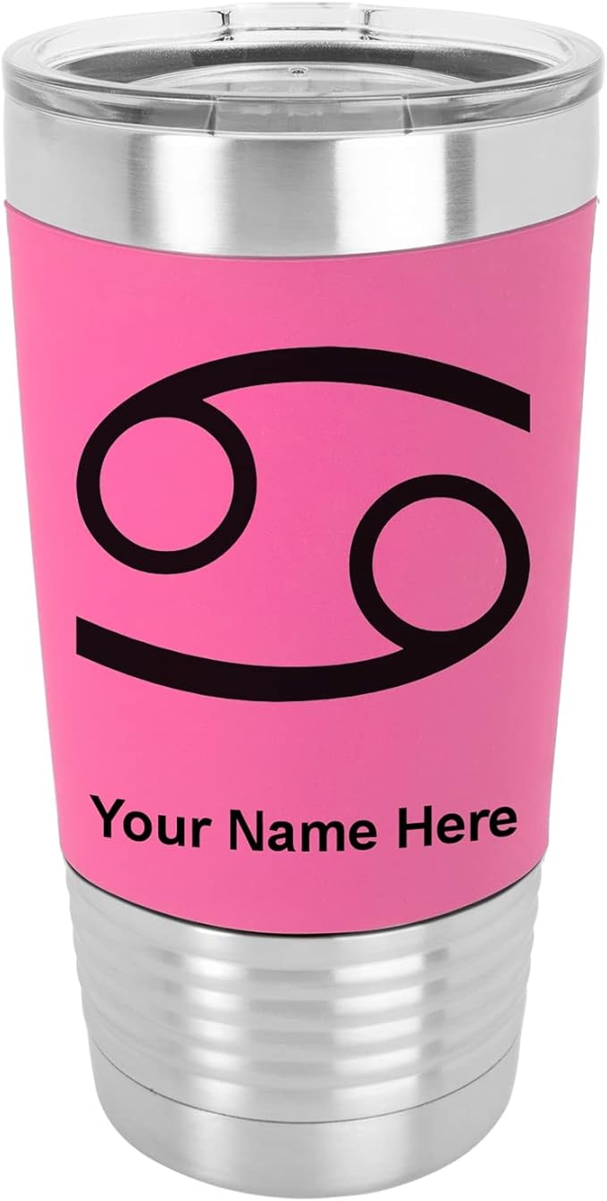 LaserGram 20oz Vacuum Insulated Tumbler Mug, Zodiac Sign Aquarius, Personalized Engraving Included (Silicone Grip, Pink) - Aquarius Mug for men
