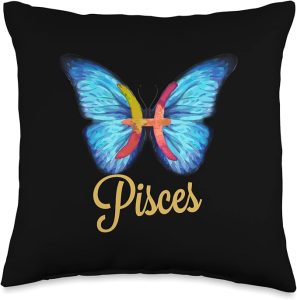 Cute Pisces Butterfly Zodiac Sign of Butterfly Wings Throw Pillow - Pisces Pillow for men
