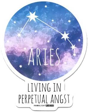 Funny Astrology Zodiac Signs Die Cut Bumper Stickers, Car Art, Bike Vinyl, Weatherproof (Aries - Living in Perpetual Angst) - Aries Sticker for men