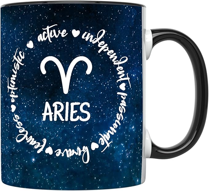 YouNique Designs Aries Mug for Women and Men, 11 Ounces, Astrology Cup for Women, Aries Zodiac Cup, Aries AF, Zodiac Mug, Astrology Mug, Aries Mug for Him, Aries Cup (Black Handle) - Aries Mug for men
