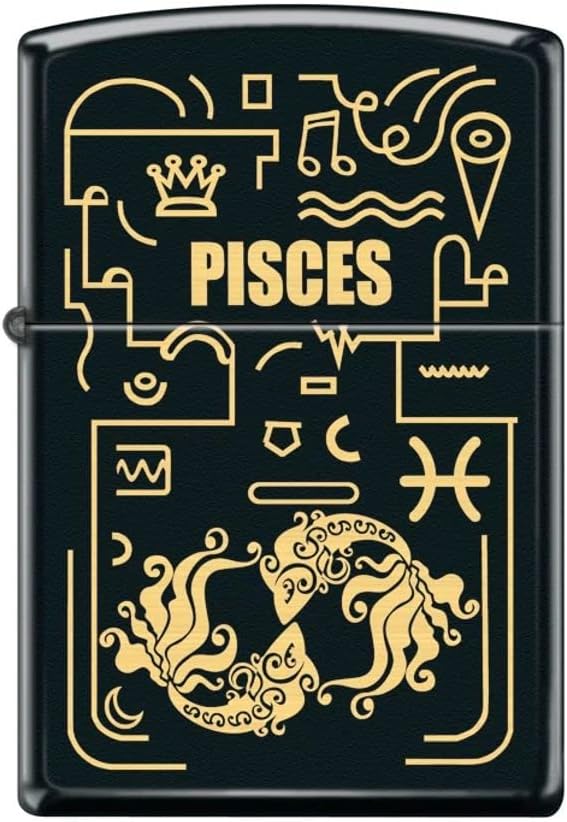 Zippo Lighter- Pisces Zodiac Horoscope Sign Black Matte Windproof Lighter #Z5305 - Pisces for men