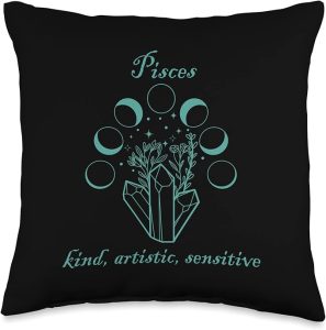 Pisces Astrology Zodiac Sign Horoscope Teal Moon Phase Throw Pillow - Pisces Pillow for men