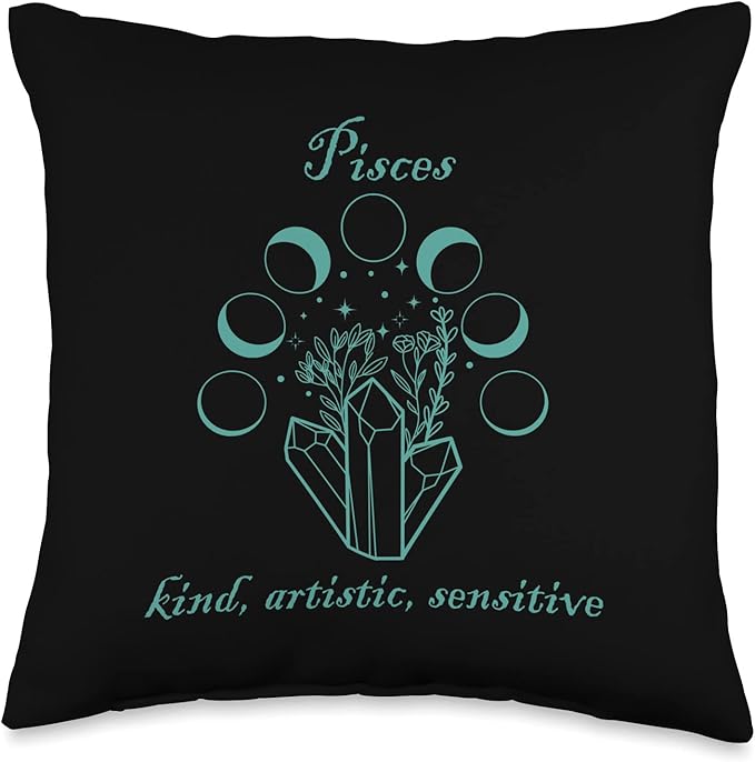 Pisces Astrology Zodiac Sign Horoscope Teal Moon Phase Throw Pillow - Pisces Pillow for men