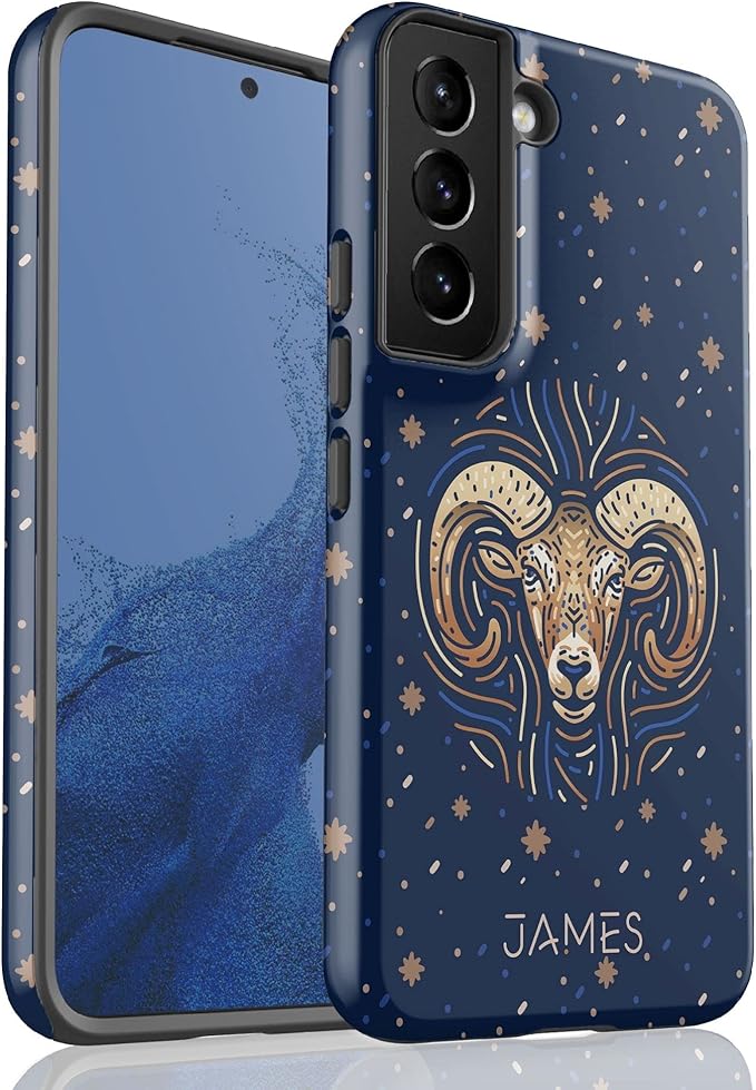 Custom Aries Zodiac Sign, Astrology Personalized Name Case, Compatible with Samsung Galaxy S25 Plus, S24 Ultra, S23, S22, S21, S20, S10, S9, S8, Note 20, 10 - Aries Phone Case for men