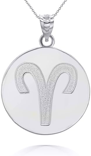 Personalized Name Sterling Silver Zodiac Sign Horoscope Constellation Round Disc Necklace - Choice of Chain Length - Aries Necklace for men