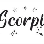 Scorpio the Scorpion with Zodiac Symbol Artwork for Living Room Vinyl Wall Decal - Constellation Space Symbol Art Design for Bedroom Wall Decoration - Unique Horoscope Sign for the Birth Months of October 24 to November 22 with Black and White Stars Theme Background for Vinyl Wall Decor - 20" x 8" - Scorpio Sticker for men