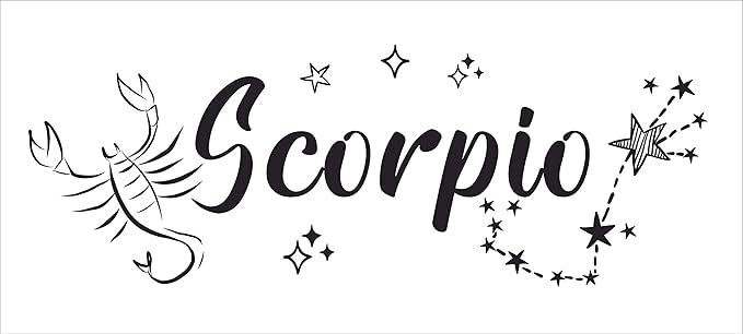 Scorpio the Scorpion with Zodiac Symbol Artwork for Living Room Vinyl Wall Decal - Constellation Space Symbol Art Design for Bedroom Wall Decoration - Unique Horoscope Sign for the Birth Months of October 24 to November 22 with Black and White Stars Theme Background for Vinyl Wall Decor - 20" x 8" - Scorpio Sticker for men