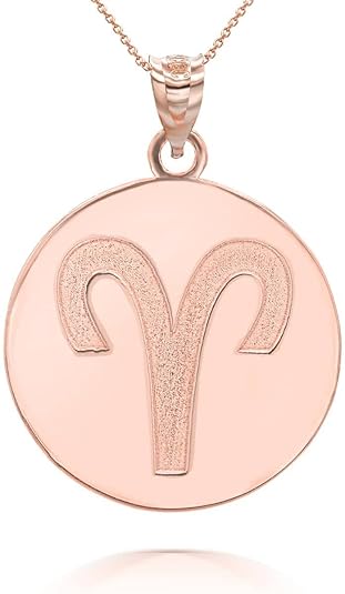 Personalized Name 10k Rose Gold Zodiac Sign Horoscope Constellation Round Disc Necklace - Choice of Chain Length - Aries Necklace for men