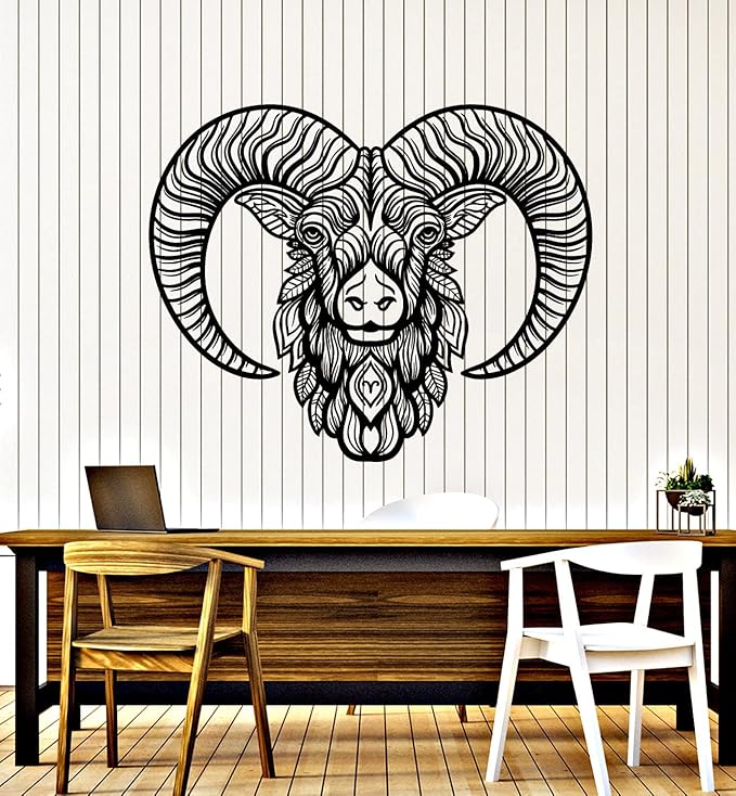 Vinyl Wall Decal Zodiac Star Signs Aries Symbol Horoscope Stickers Mural Large Decor (g6475) Black - Aries Sticker for men
