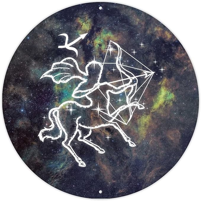 Sagittarius Vintage Metal Signs for Garage Zodiac Constellations Rustic Shabby Chic Sign Astrology Sagittarius Zodiac Men Cave Bar Decor Metal Tin Sign for Kitchen Bedroom Front Porch - Sagittarius Home Decor for men