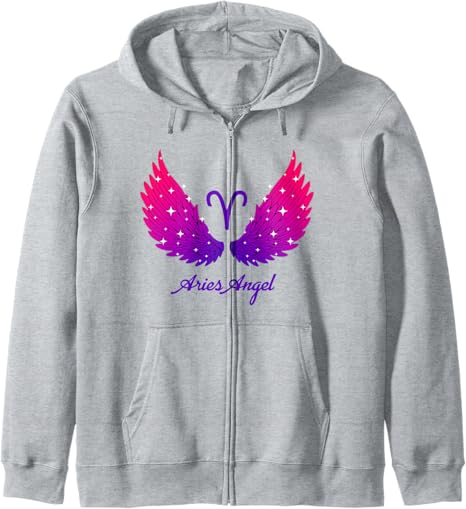 Aries Angel Zodiac Sign with Angel Wings Aries for Women Zip Hoodie - Aries Hoodie for men