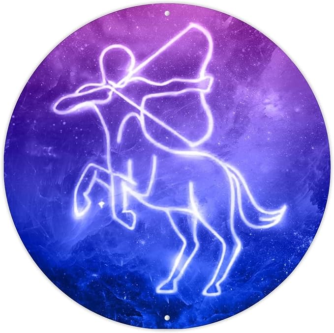 Purple Blue Universe Sagittarius Metal Signs for Garage Zodiac Constellations Metal Sign Astrology Sagittarius Zodiac Hanging Novelty Sign Farmhouse Decor for Living Room Bedroom Workshop - Sagittarius Home Decor for men