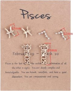 3 Pairs New Card Packaging Horoscope Zodiac Stud Earrings 12 Constellation Astrology 18K Gold Plated Little Ear Stud for Women Friendship Jewelry Gift - Pisces for men