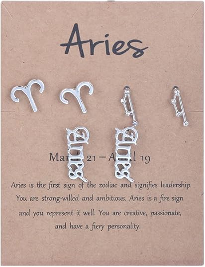 3 Pairs New Card Packaging Horoscope Zodiac Stud Earrings 12 Constellation Astrology 18K Gold Plated Little Ear Stud for Women Friendship Jewelry Gift - Aries Earrings for men