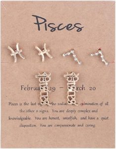 3 Pairs 12 Constellation Zodiac Sign Stud Earrings Star Astrology Horoscope Wish Card for Women Birthday Anniversary Friendship Jewelry - Pisces for men
