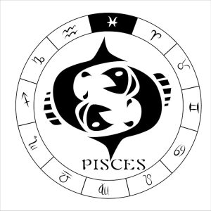 Wall Decal: Pisces the Fish with Zodiac Symbol Artwork for Living Room Vinyl - Constellation Wheel Symbols Art Design for Bedroom Decoration - Unique Horoscope Sign for the Birth Months of February 19 to March 20 with Black and White Theme for Vinyl Decor - 20" x 20" - Pisces Car Accessories for men