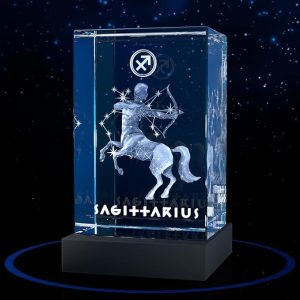 ArtPix 3D Zodiac Sign Crystal Gifts, 3D Laser Etched Engraved Sagittarius Zodiac Symbol Crystals, Personalized Memorial Birthday Gifts for Mom, Dad, Men, Women, Him, Her, LED Light Base Included - Sagittarius Home Decor for men