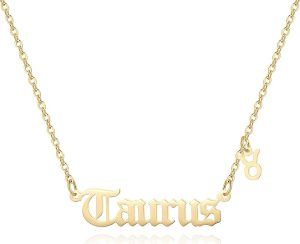 Zodiac Necklace,Zodiac Sign Pendant Necklace for Women,18K Gold Plated - Taurus Products for men