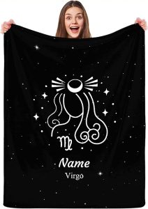 Custom Constellation Virgo Blanket with Name Horoscope Zodiac Blankets, Birthday Souvenir Gifts Personalized Throw Blanket for Dad, Mom, Kids, Pets or Couples Medium 60"x50" for Teens - Virgo Blanket for men