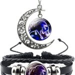 12 Zodiac Constellation Necklace Bracelet Time Gemstone Horoscope Astrology Moon Crescent Necklace for Women Men Birthday Gift Jewelry - Taurus for men