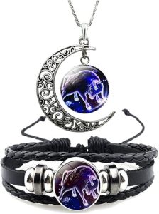 12 Zodiac Constellation Necklace Bracelet Time Gemstone Horoscope Astrology Moon Crescent Necklace for Women Men Birthday Gift Jewelry - Taurus for men