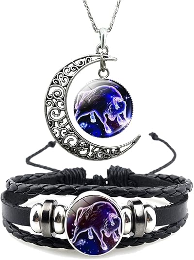 12 Zodiac Constellation Necklace Bracelet Time Gemstone Horoscope Astrology Moon Crescent Necklace for Women Men Birthday Gift Jewelry - Taurus for men