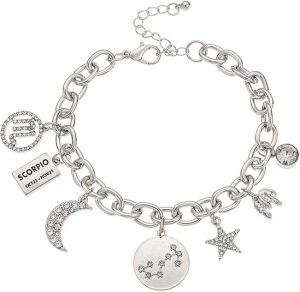 Madison Tyler Personalization Collection Gold Plated Zodiac Constellation Symbol | Name Plate | Moon | Constellation | Star | Stone Charms | Chain Bracelet for Women - Scorpio Products for men