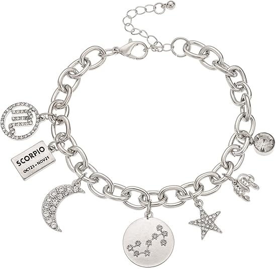 Madison Tyler Personalization Collection Gold Plated Zodiac Constellation Symbol | Name Plate | Moon | Constellation | Star | Stone Charms | Chain Bracelet for Women - Scorpio Products for men