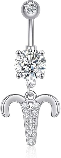 14G Dangle Belly Button Rings 316L Surgical Steel Belly Rings Astrology Constellation Zodiac Sign Belly Button Rings CZ Crystal Top Down Belly Rings Piercing Jewelry for Women - Aries Ring for men