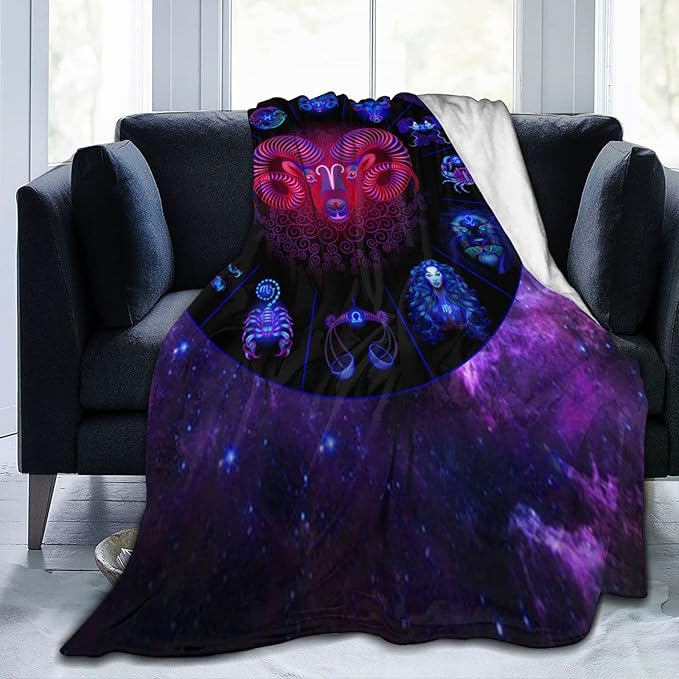 Aries Zodiac Sign Throw Blanket Ultra-Soft Micro Fleece Blanket Travel Blanket Suitable for Rooms Sofa 60"x50" - Aries Blanket for men