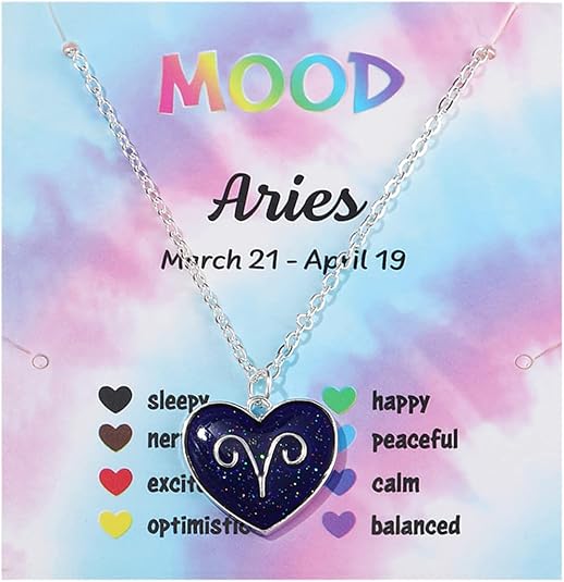 12 Constellation Zodiac Necklace Mood Necklace Temperature Sensing Color Changing Pendant Necklace with Card for Birthday Gift - Aries Necklace for men