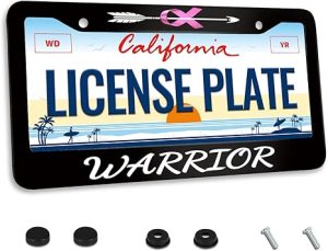 Breast Cancer Awareness Warrior License Plate Frame Pink Ribbon for Car Decorative Parts Stainless Steel License Plate for Standard Us Canada License Plate Holder 12x6 Inch - Cancer Car Accessories for men