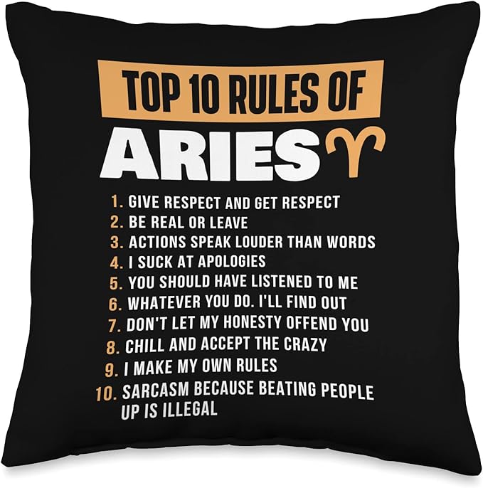Top 10 Rules Of Aries - Zodiac Sign Astrology Horoscope Throw Pillow - Aries Pillow for men