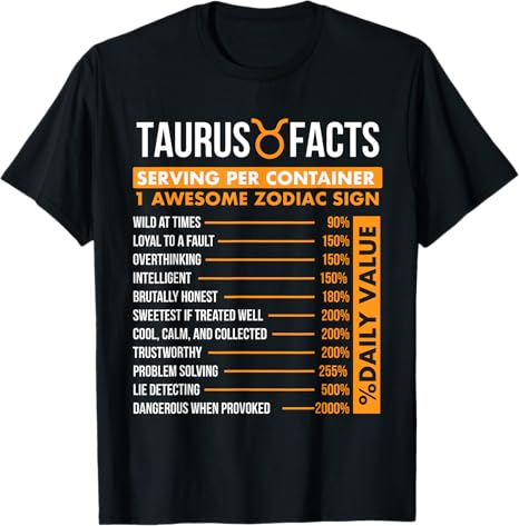 Taurus Facts - Zodiac Sign Astrology Symbol Horoscope T-Shirt - Taurus for men