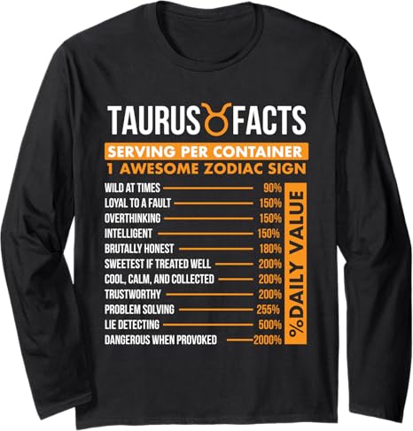 Taurus Facts - Zodiac Sign Astrology Symbol Horoscope Long Sleeve T-Shirt - Taurus for men
