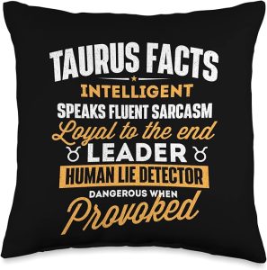 Taurus Facts - Astrology Astrologer Horoscope Zodiac Sign Throw Pillow - Taurus Pillow for men
