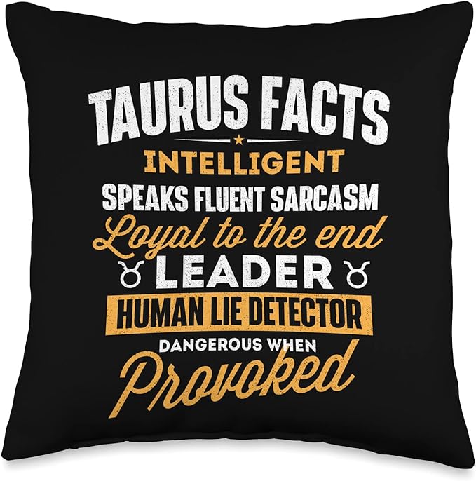 Taurus Facts - Astrology Astrologer Horoscope Zodiac Sign Throw Pillow - Taurus Pillow for men