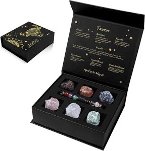 GolbalJew 12 Zodiac Signs Crystals and Healing Stones Gifts for Women Natural Crystal Jewelry Healing Crystal Zodiac Sign Stones with Crystal Bracelet The Astrology Birthstone with Horoscope Box Set - Taurus for men