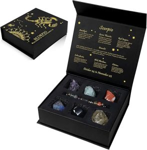 GolbalJew 12 Zodiac Signs Crystals and Healing Stones Gifts for Women Natural Crystal Jewelry Healing Crystal Zodiac Sign Stones with Crystal Bracelet The Astrology Birthstone with Horoscope Box Set - Scorpio Products for men