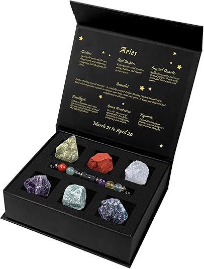 GolbalJew 12 Zodiac Signs Crystals and Healing Stones Gifts for Women Natural Crystal Jewelry Healing Crystal Zodiac Sign Stones with Crystal Bracelet The Astrology Birthstone with Horoscope Box Set - Aries for men