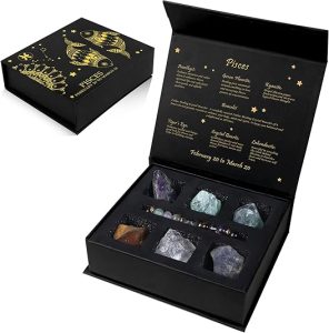 GolbalJew 12 Zodiac Signs Crystals and Healing Stones Gifts for Women Natural Crystal Jewelry Healing Crystal Zodiac Sign Stones with Crystal Bracelet The Astrology Birthstone with Horoscope Box Set - Pisces for men